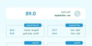 البيئة: مكة المكرمة تسجّل أعلى كمية أمطار بـ (89) ملم