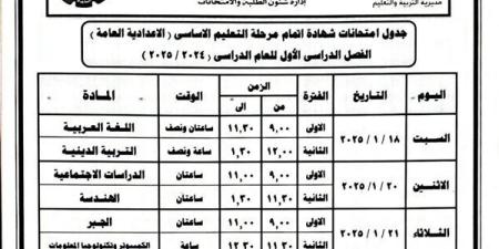 نماذج استرشادية لامتحانات الفصل الدراسي الأول للشهادة الإعدادية بالبحيرة