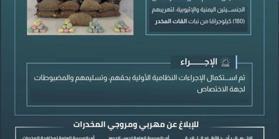 حرس الحدود بعسير يقبض على 10 مخالفين لنظام أمن الحدود لتهريبهم 180 كلجم من نبات القات المخدر