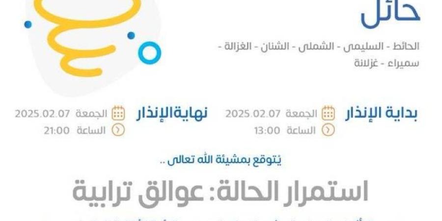 الأرصاد: عوالق ترابية على منطقة حائل