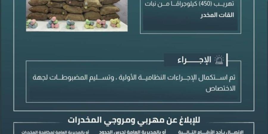 حرس الحدود بعسير يحبط تهريب 450 كيلوجرامًا من نبات القات المخدر