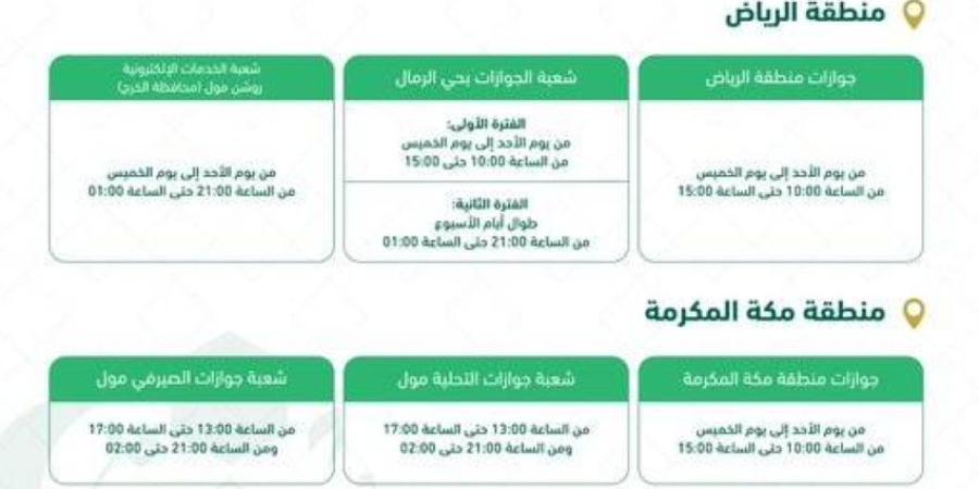 الجوازات تعلن مواعيد العمل الرسمية خلال شهر رمضان